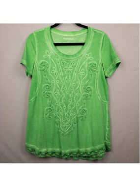 Soft Surroundings green embroidered short sleeve top-S